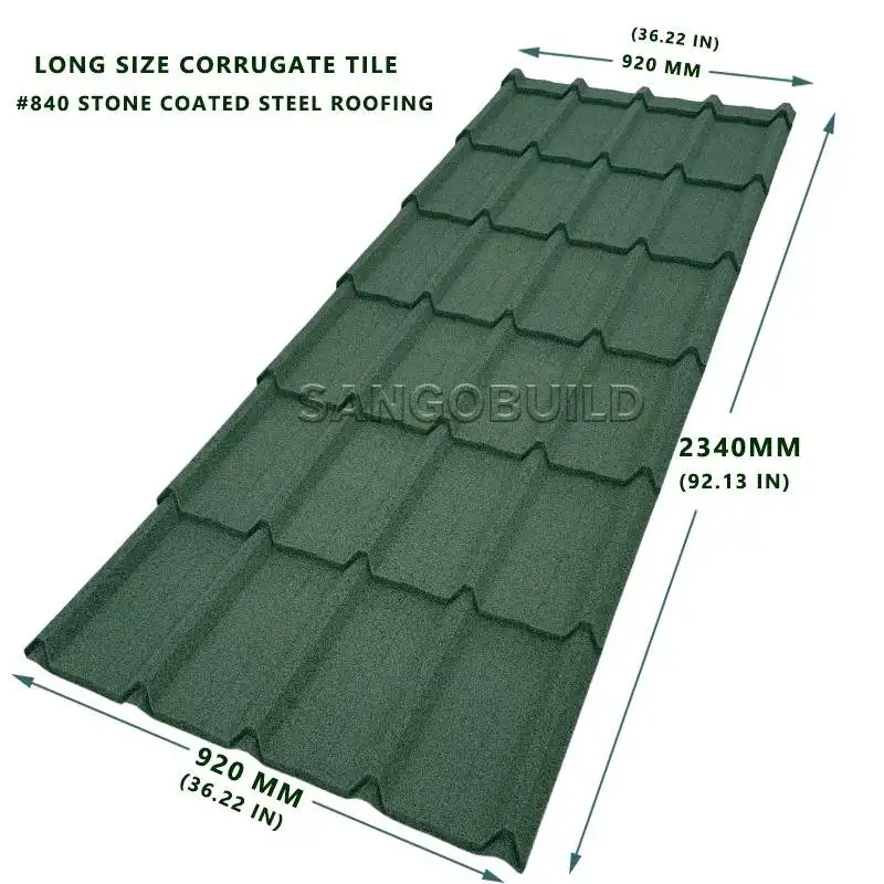 SANGOBUILD 인도 슬레이트 지붕 재료 시트 긴 스팬 컬러 스톤 코팅 골판지 금속 루핑 가격