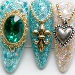 Faux ongles artisanaux en amande à presser, avec paillettes et strass, couvrance totale, réutilisables, avec colle pour nail art - Product Image 6