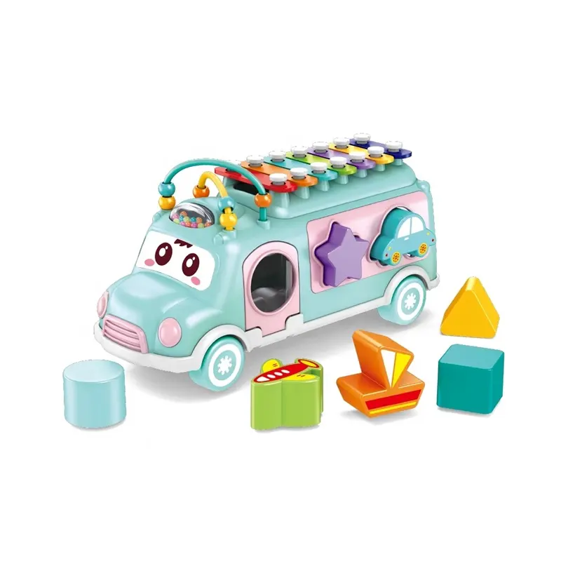 HUADA Crianças Cartoon ABS Plástico Escola Forma Match Blocks Bus Teclado Piano Toy para Crianças