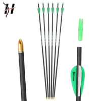 12 flèches de tir à l'arc en carbone pur pour la chasse, pour arc à poulies et arc classique, 400 Spine, 32 pouces, 6,2 mm, avec pointe en acier et plumes en plastique