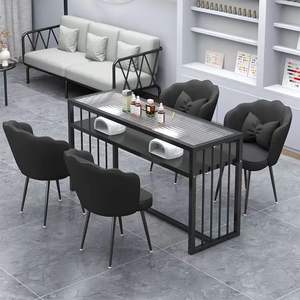 Mesa de Manicura Moderna con Superficie de Vidrio Esmerilado, Marco Metálico, Diseño Minimalista, Estación de Manicura para Salón o Uso Doméstico - Product Image 2