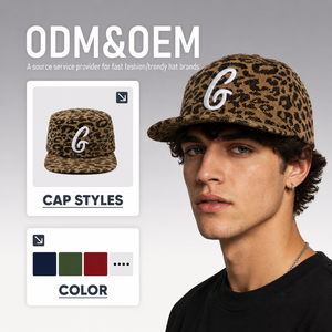 Casquette de campinguriste personnalisée à imprimé léopard 3 panneaux, broderie lettre G cursive personnalisée, casquette de <span class=keywords><strong>skate</strong></span> vintage en toile à visière plate - Product Image 1