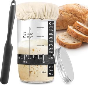 STELLAR PATH Tarro desechable de acero inoxidable para masa madre con tapa de bambú y boca ancha, kit de repostería - Product Image 1