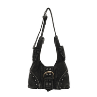 Nouveau Sac à Main Femme 2026 en Jean Délavé Style Moto avec Rivets et Grande Boucle Décorative, Bandoulière Large Réglable, Sac à Bandoulière et Sac Croisé