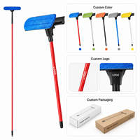 Nettoyeur de vitres télescopique 2-en-1 avec logo personnalisé, tampon en microfibre et lame en caoutchouc, outil de nettoyage de vitres à long manche extensible