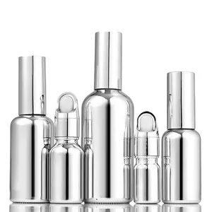Luxury 5ml 10ml 15ml 20ml 30ml 50ml 100ml Glossy Silver Plated Empty Essential Oil Glass Spray Dropper Bottles