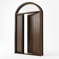 Porte d'entrée en bois massif cintrée avec transom et panneaux latéraux décoratifs, coupe-vent et étanche aux intempéries, pour villa et maison