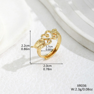 Hollowed Out Heart Shape Gold Silver Wing <b>Adjustable</b> Alloy <b>Ring</b> Unisex Fashion Jewelry Gift - Product Image 2