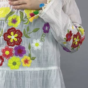 Blusa de Mujer Nueva, Casual, de Algodón y Lino, con Bordado de Encaje Blanco, Manga Larga, Color Blanco - Product Image 5