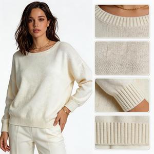 Maglione da <span class=keywords><strong>Donna</strong></span> Personalizzato Vintage Elegante, Oversize, Tinta Unita, Maniche Lunghe, in Misto Lana, Collo Tondo, Logo Frontale, Traspirante, 360g - Product Image 4