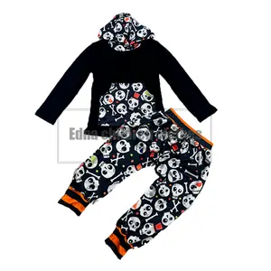New Design bones in black 2pcs sweater and jogger set long sleeve Boys Clothing Sets fall hoodie boy and girl matching sets