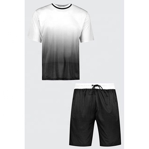 ชุดสองชิ้นสำหรับผู้ชายเสื้อยืดแขนสั้นผ้าคอตตอนโพลีเอสเตอร์สำหรับฤดูร้อนสีตัดกันตามสั่ง - Product Image 5