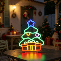 Luz de Neón Navideña Colorida con Base Acrílica para Decoración de Dormitorio, Hogar y Fiestas