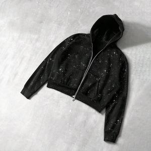 Sweat à capuche zippé imprimé strass pour hommes et femmes, pull décontracté doux avec poches avant et capuche réglable - Product Image 1