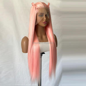 Parrucche Sintetiche Lisce con Frontale in Pizzo 13x4 per Donne di Colore, <span class=keywords><strong>Rosa</strong></span>, Resistenti al Calore, Pre-Pizzicate per Feste - Product Image 5