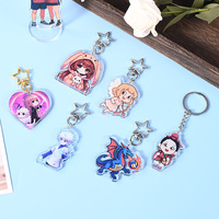 Porte-clés personnalisé en époxy acrylique double face, breloque anime dessin animé, finition dôme transparente pailletée arc-en-ciel, vente en gros