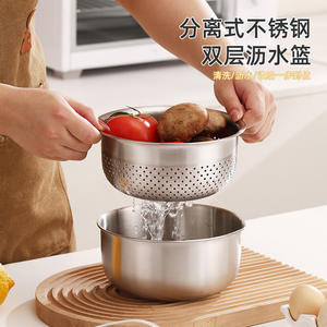 ชุดอ่างล้างจานสแตนเลส 304 สำหรับใช้งานกลางแจ้ง พร้อมชามสลัด สำหรับแคมป์ปิ้ง ล้างผัก ล้างข้าว ใส่ผลไม้ - Product Image 4