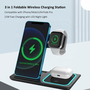 ที่ชาร์จไร้สายแบบ3 in 1ตั้งโต๊ะแม่เหล็กชาร์จเร็ว15W พร้อมไฟ LED กลางคืนแท่นวางโทรศัพท์มือถือ - Product Image 6