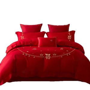 Ensemble de literie de mariage brodé de luxe Miminkang, coton 40s, style chinois, housse de couette et draps pour la mariée - Product Image 2