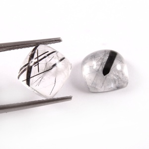 Haute qualité naturel noir rutile pierres précieuses en vrac 5*5mm forme de coussin lisse poli Cabochons pour la fabrication de bijoux - Product Image 1