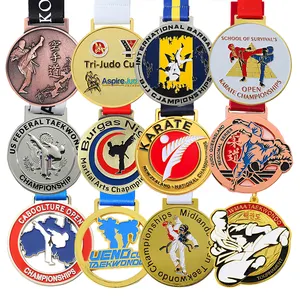 Изготовитель на заказ 3D Золотая Серебряная медная медаль металлическая медаль Спортивная джиу-джитсу дзюдо кунг-фу карате медали тхэквондо