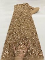 NI.AI Nouvelle Arrivée Tissu en Dentelle Brodé de Fleurs Scintillantes Perlées et Pailletées en Tulle