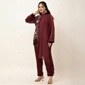Elegante Vestido Casual de Mujer con Bordado, Cuello Mandarín, Estilo Boho Holgado, Manga Larga, Georgette - Product Image 1