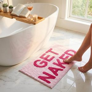 Alfombra de <span class=keywords><strong>Baño</strong></span> Divertida y Bonita FIGOO-Naked, Alfombra Suave y Esponjosa con Diseño de Arcoíris Azul, Decoración para Ducha, Alfombra Lavable Antideslizante con Diseño de 'Get Naked' - Product Image 1