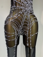 Combinaison moulante en maille sexy à taille haute avec diamants brillants pour femmes, tenue de danseuse de bar de nuit, spectacle, danseuse gogo, scène