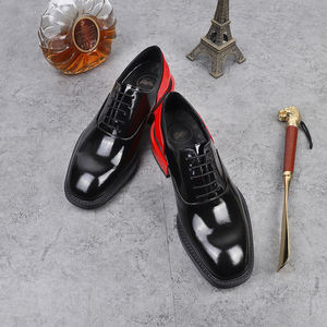Zapatos de cuero genuino Punta estrecha Zapatos de vestir para hombres Oficina Oxfords Color rojo y negro patchwork - Product Image 3