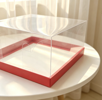 Boîte d'emballage pour dessert carrée rouge entièrement transparente de 10 pouces, jetable, durable, de qualité alimentaire, boîte cadeau pour gâteau d'anniversaire