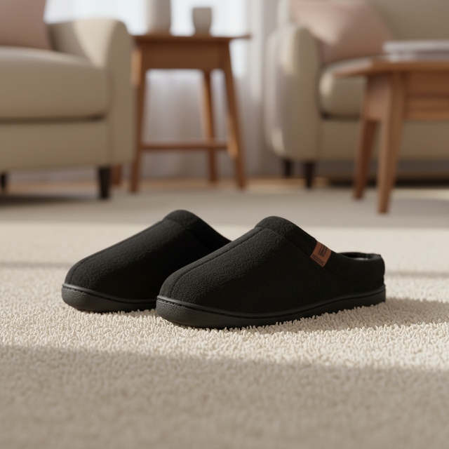 FamilyFairy Slippers Cosy Memory-Foam Striped Knit Non-Slip Indoor Outdoor House Shoes Coral Fleece Lining  TPR