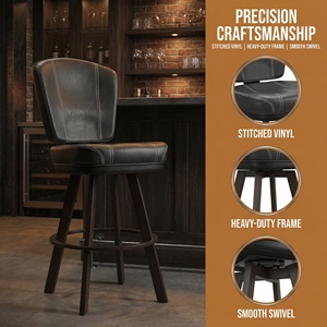 كراسي بار صناعية حديثة شديدة التحمل من الجلد، كراسي حانات تجارية بإطار فولاذي ملحوم بالكامل ودعم ظهر مرن للفنادق والصالات الرياضية - Product Image 1