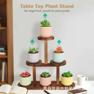 Wooden Flower Stand Three Layer <b>Desktop</b> Succulent Plant <b>Shelf</b> Indoor Multi Tier Pot Rack For Living Room Balcony Greenery - Product Image 4