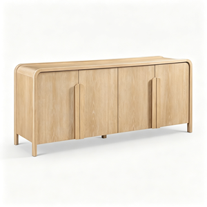 <span class=keywords><strong>Buffet</strong></span> minimaliste Japandi en bois massif avec 4 portes, coins arrondis, armoire de rangement en chêne, meubles pour salle à manger et salon - Product Image 5