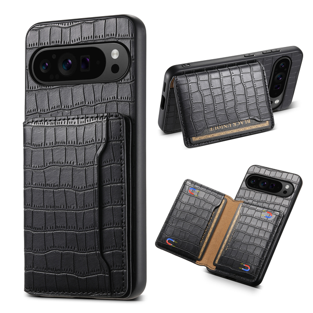 Denior | Shockproof Crocodile Texture PU Leather Wallet Phone Case with Kickstand, Compatible with Pixel 10/9/8/7/6 Series