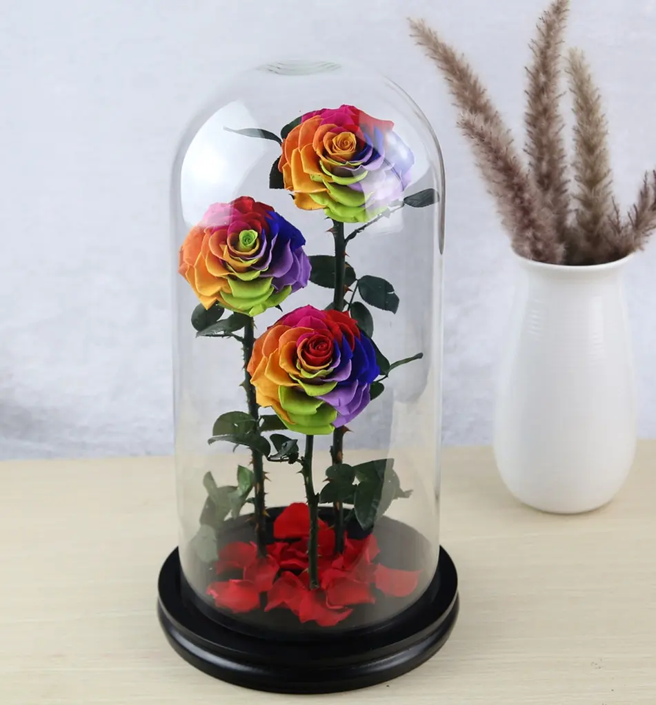 Mütter tag geschenke konservierte blume künstliche blume angepasst Farbe rose in Glas Dome