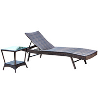 Chaise longue d'extérieur en rotin PE, dossier réglable, transat de piscine avec table d'appoint pour patio, plage, hôtel, villa