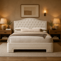 Lit de rangement moderne de luxe avec clous décoratifs personnalisés, taille King/Queen, tête de lit douce en forme de camelback, capitonnage en losanges, cadre en bois rembourré