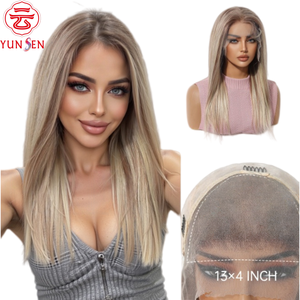 Perruque Lace Front 13x4 sans colle 100% Cheveux Humains Vierges Remy, Longueur Moyenne, <span class=keywords><strong>Coiffure</strong></span> et Couleur Modifiables, Raie au Milieu ou Latérale, Mèches, pour Femme - Product Image 1