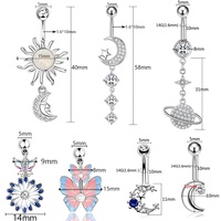 Anneau de nombril en acier chirurgical couleur argent lune papillon étoile coeur pour femmes nombril Piercing bijoux de corps vente en gros