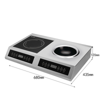 Table de cuisson à induction double foyer 3500W+3500W, électrique, étanche, à poser sur table, un foyer plat et un foyer concave, pour usage en restaurant