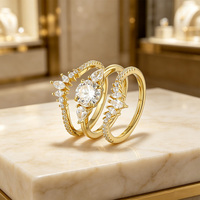925 Sterling Silber Vergoldetes Ringset für Damen Kubisches Zirkonia Marquise Verlobungs-Ehering Stapelbares 3-teiliges Ringset