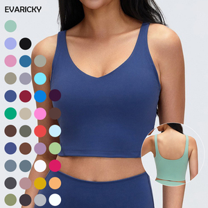 EVARICKY Soutiens-gorge de sport respirants à logo personnalisé pour femmes, extensibles dans quatre directions, doux et confortables, avec effet push-up et col en V, hauts courts de yoga – Meilleures ventes - Product Image 1