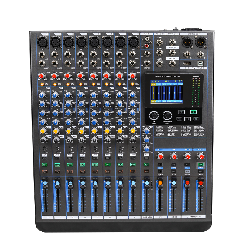 Pengontrol Dj Konsol Audio Mixer Audio, Mixer Audio Profesional dengan Layar Led 10 CH dengan PC USB Pemutaran dan Perekaman Kartu Suara