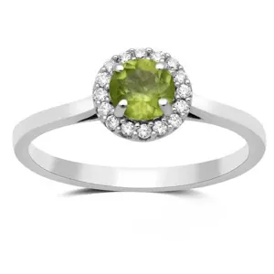 Gemstone Rings 925 Sterling Silver Round Cut Peridot With Zircon Halo Ring For Women