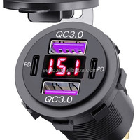 Prise USB 12V double QC3.0 PD USB C pour chargeur de voiture avec voltmètre et interrupteur d'alimentation pour voiture bateau marine camion
