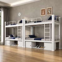Lit superposé double moderne en métal robuste avec rangement et escalier intégré pour dortoir