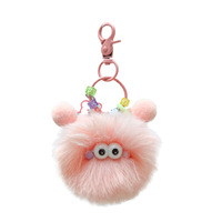 Porte-clés en peluche semi-artisanal multicolore en forme de charbon, style IG, avec pompon en peluche, tendance internationale