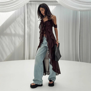 Vestido Sexy com Alças Break Tea, Novo Vestido de Verão com Decote em V e Babados para Mulheres - Product Image 2